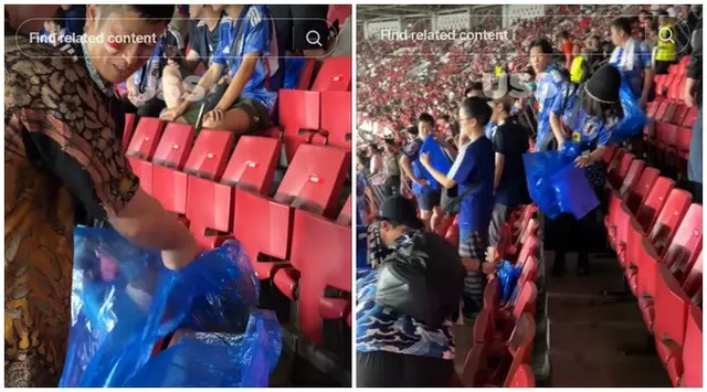 Momen viral suporter Jepang bersihkan GBK usai pertandingan, aksinya bikin angkat topi