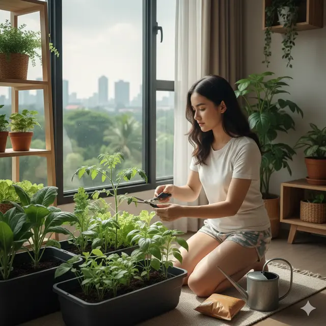 Tips Berkebun Sayur di Dalam Rumah (Foto: Gemini AI)