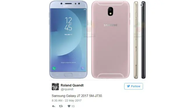 Bocoran Gambar Beredar, Galaxy J7 (2017) Punya 4 Varian Warna (Foto: GSM Arena)