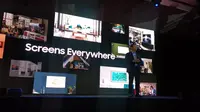 Jong-hee Han, President Visual Displays Samsung Electronics saat sesi keynote di CES 2020. (Liputan6.com/ Dyah Puspita Wisnuwardani)