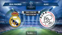 Jadwal Liga Champions 2018-2019, Real Madrid vs Ajax, Rabu (6/3/2019) di Santiago Bernabeu, Madrid. (Bola.com/Dody Iryawan)