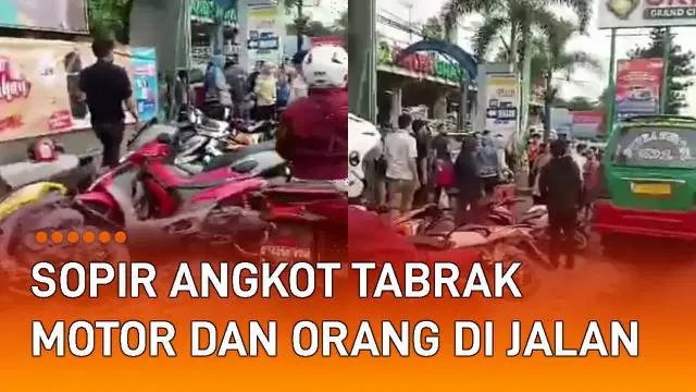 Sebuah angkot menabrak beberapa motor dan orang di jalan mengundang perhatian. Kejadian itu terjadi di Sekitar Griya Grand Cinunuk, Kecamatan Cileunyi, Kabupaten Bandung, Jawa Barat.