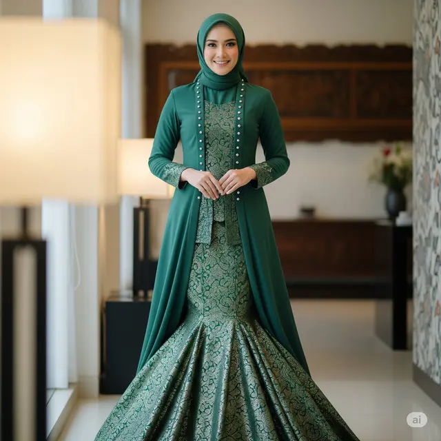 Gamis Brokat Mermaid + Outer Kancing Depan
