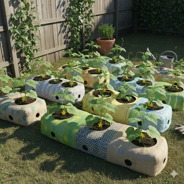 Model Kebun Timun dari Karung Bekas di Halaman Rumah