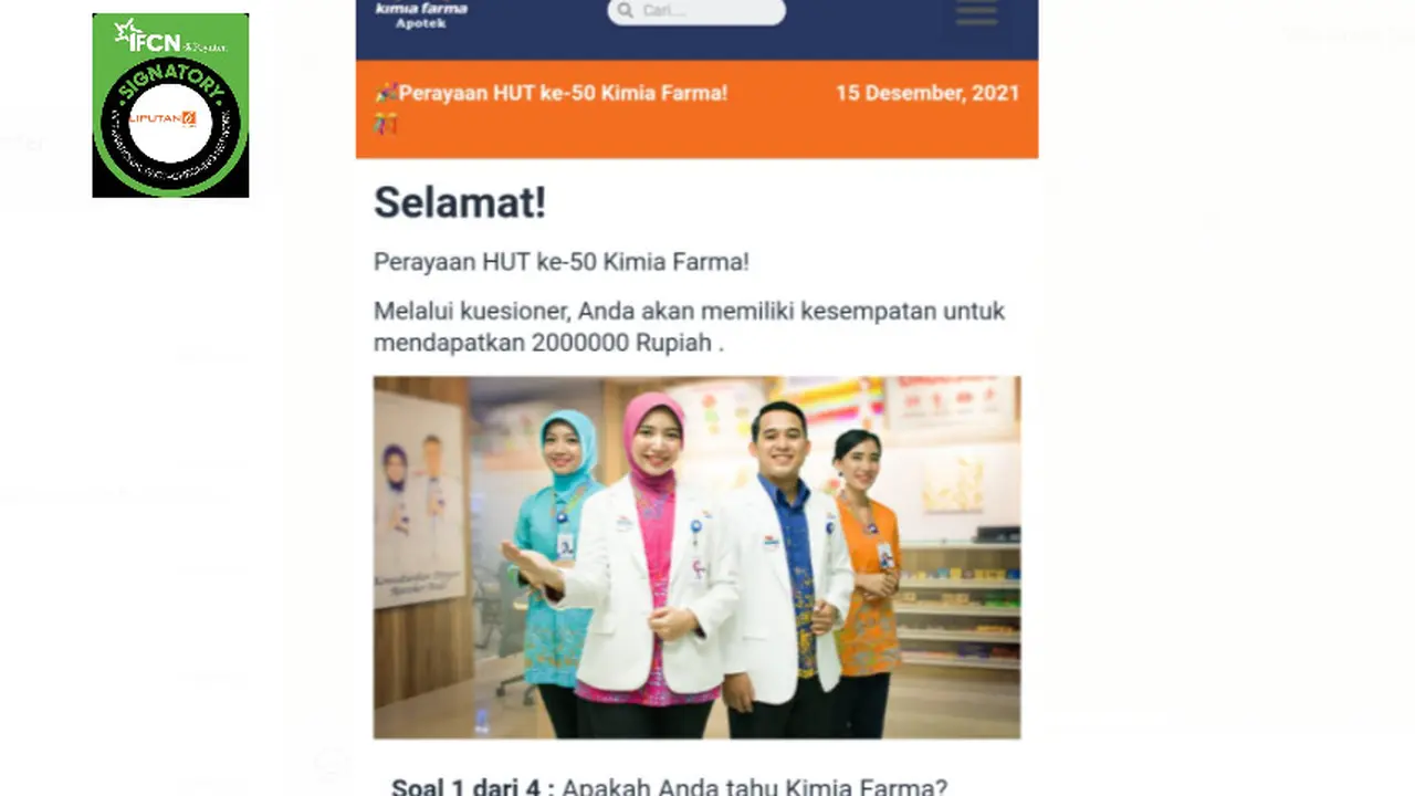 Cek Fakta Liputan6.com mendapati informasi Kimia Farma membagikan uang Rp 2 juta