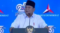 Presiden Prabowo Subianto memberikan pidato dalam perayaan HUT ke-25 Partai Demokrat di Indonesia Arena, Jakarta, Rabu (9/9/2026) (Istimewa)