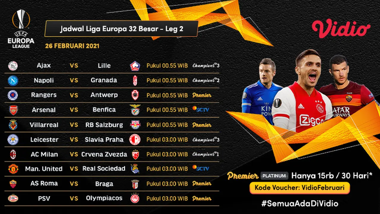 Jadwal Leg 2 Babak 32 Besar Liga Europa 2020/2021