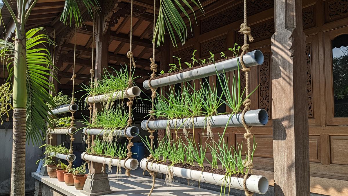 Cara Membuat Kebun Daun Bawang Gantung dari Paralon Bekas dan Tali Rumah