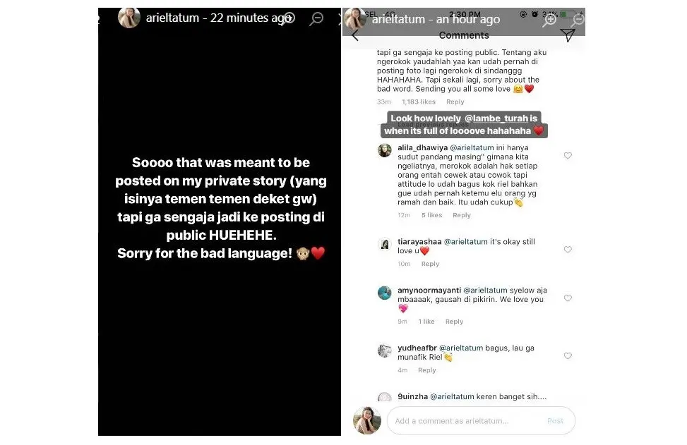 Ariel Tatum minta maaf pada publik setelah berbicara kasar di Instagram. [foto: instagram/arieltatum]