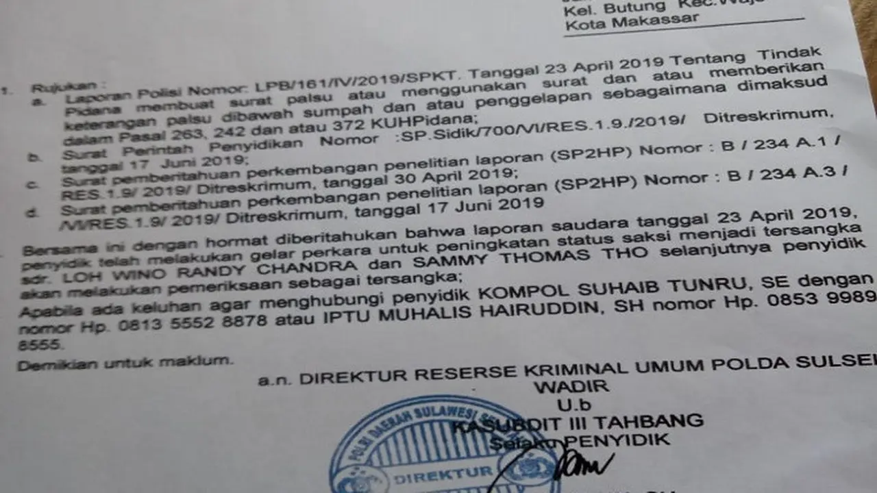 Dua orang pengusaha Makassar ditetapkan jadi tersangka dalam kasus dugaan pidana pemalsuan surat utang (Liputan6.com/ Eka Hakim)