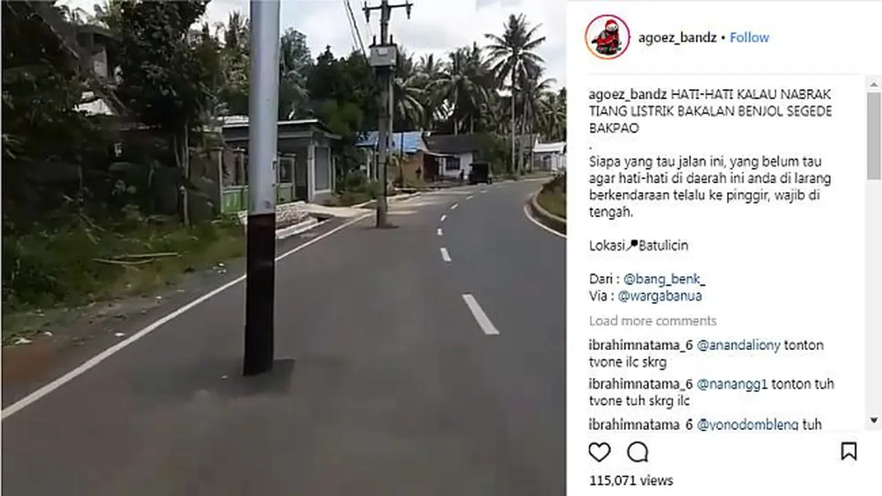 Jalanan di wilayah Batulicin itu pada bagian jalur kiri tepat di tengah-tengahnya berjejer tiang listrik