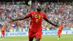 Pemain Belgia, Romelu Lukaku melakukan selebrasi usai mencetak gol ke gawang Panama dalam penyisihan Grup G Piala Dunia 2018 di Stadion Fisht, Sochi, Rusia, Senin (18/6). Belgia menang 3-0 dengan sumbangan dua gol dari Lukaku. (AP Photo/Matthias Schrader)