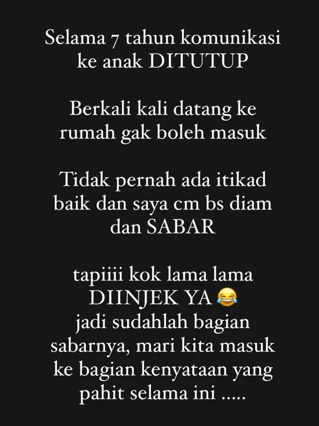 Unggahan berisi curhatan Tsania Marwa karena hak asuh anak