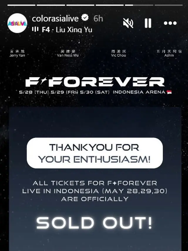 Konser F4 di Indonesia. (Instagram/ colorasialive)