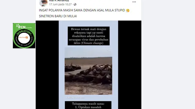 Tangkapan layar klaim video rekayasa hewan ternak mati