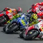 Andrea Iannone, Valentino Rossi, Marc Marquez, dan Andrea Dovizioso (JOE KLAMAR / AFP)