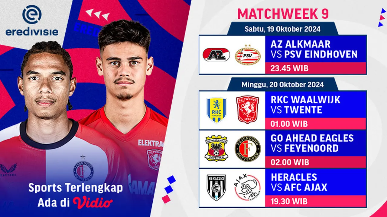 Jadwal Siaran Langsung Eredivisie 2024/2025 Matchweek 9