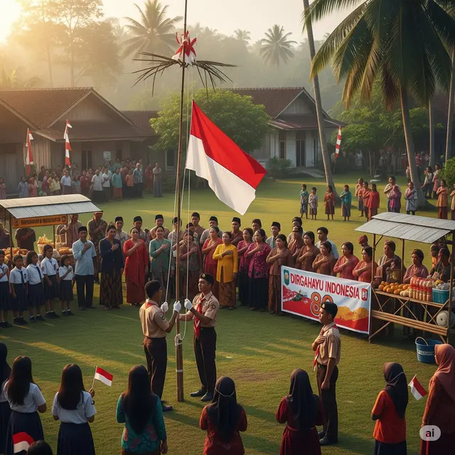 Ilustrasi warga melaksanakan Upacara Bendera. Foto: Gemini