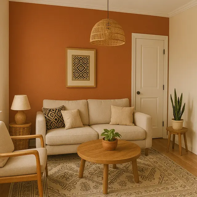 Warna Cat Ruang Tamu Terracotta + Beige Hangat (Foto: ChatGPT)