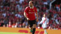 Gelandang Manchester United Christian Eriksen dalam&nbsp;pertandingan sepak bola persahabatan MU melawan&nbsp;Rayo Vallecano di Old Trafford, 31 Juli 2022. (foto: Nigel Roddis / AFP)