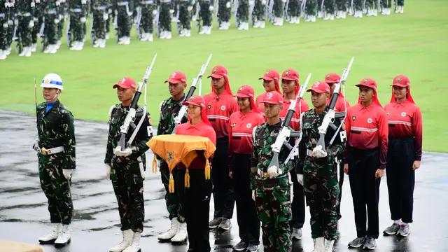 Gladi kotor upacara Hari Ulang Tahun (HUT) ke-80 RI di Halaman Istana Jakarta, Selasa (12/8/2025).