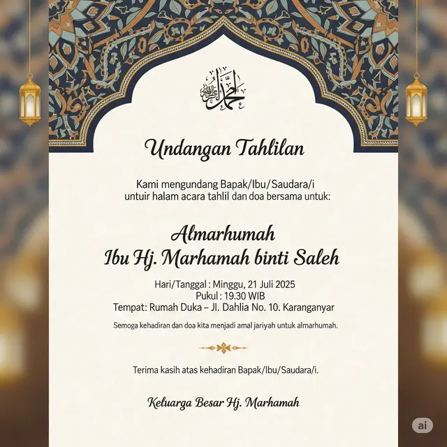 Contoh Undangan Kirim Doa Word