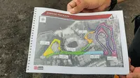 Gambar rencana pembangunan lintasan atau sirkuit Formula E di Ancol, Jakarta Utara. Bentuk lintasan Formula E disebut mirip kuda lumping. (Liputan6.com/Yopi Makdori)