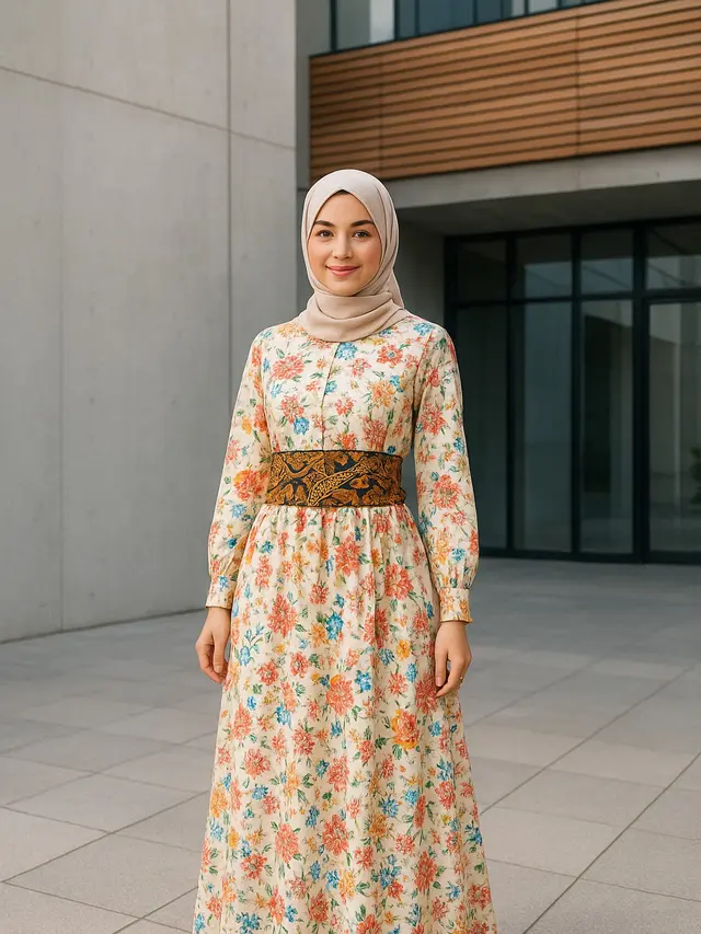 Gamis dengan Obi Belt Batik