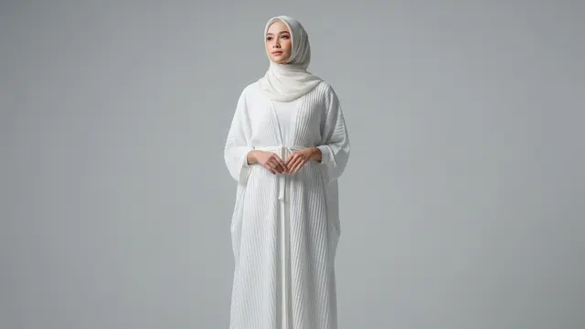 Gamis Plisket Polos Bergaya Kimono