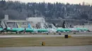 Pesawat Boeing 737 MAX terparkir di fasilitas produksi Boeing di Renton, Washington, 11 Maret 2019. Negara-negara besar Eropa mengikuti jejak negara lain menangguhkan pesawat Boeing 737 MAX 8 setelah kecelakaan Ethiopian Airlines. (REUTERS/David Ryder)