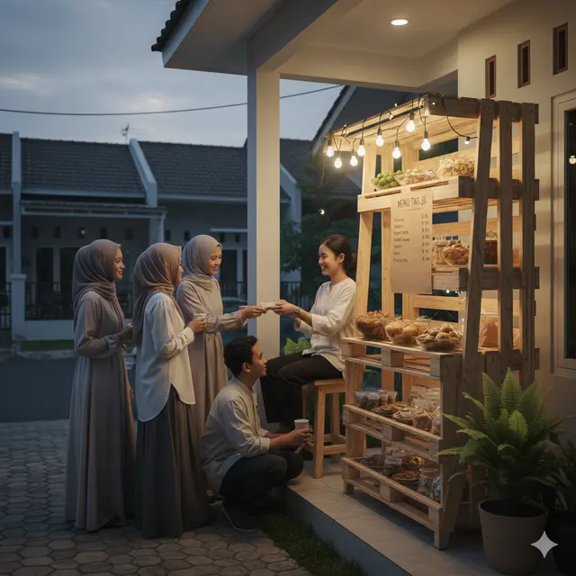 Desain Teras Jualan Takjil Ramadhan. AI