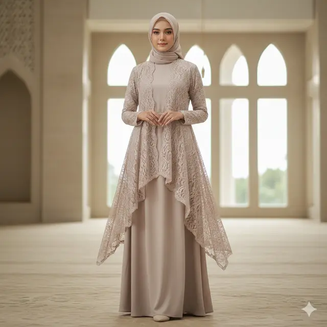 Model Gamis Brokat Cardigan untuk Tampil Anggun