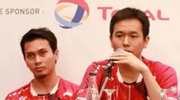 Ganda putra Indonesia Hendra Setiawan/Mohammad Ahsan menargetkan juara di ajang TOTAL BWF World Championships 2015 yang berlangsung di Istora Senayan, Jakarta, 10-16 Agustus. (Humas PP PBSI)