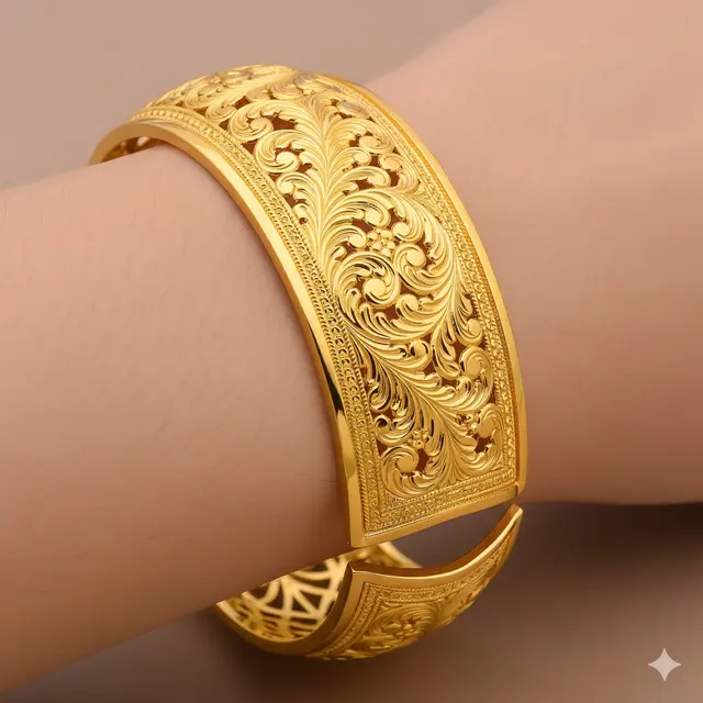 Model Gelang Emas 22 Karat 12 Gram dengan Detail Ukiran. Gemini