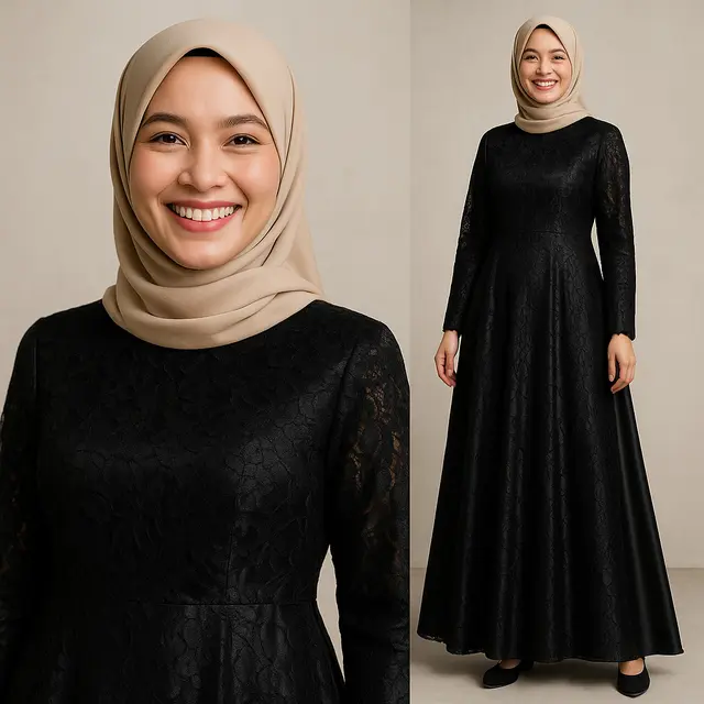 Model Gamis Hitam Kombinasi Brokat dan Satin/Ilustrasi ChatGPT