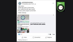 Tangkapan layar klaim link pendaftaran BPJS Kesehatan gratis program pemerintah yang beredar di Facebook.