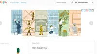 Tangkapan layar Google Doodle peringatan Bari Buruh 2021 yang hadir di sebagian belahan dunia.