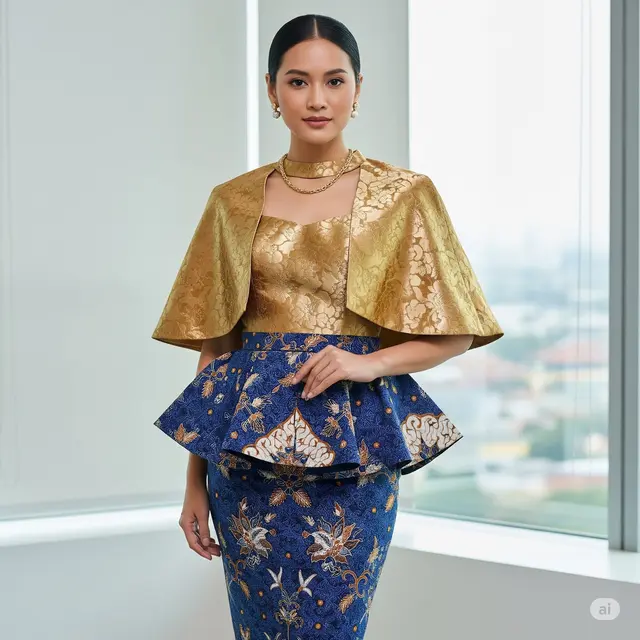 Batik Cape Peplum Kombinasi Brokat