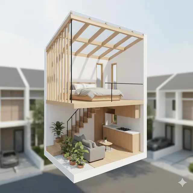 Denah Rumah Type 21 dengan Taman Mini