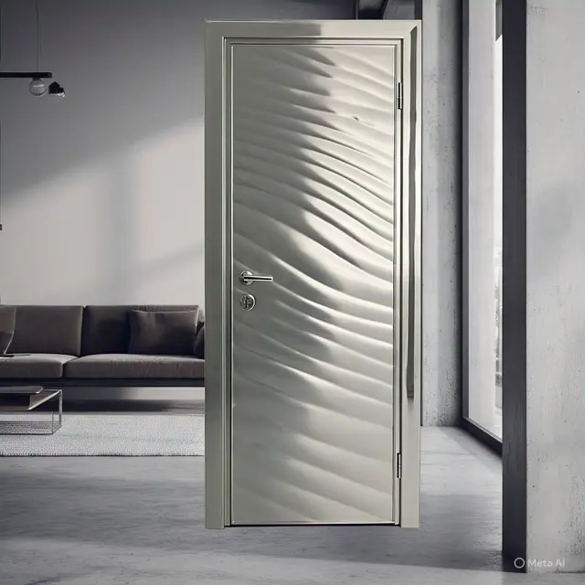 Pintu Aluminium dengan Pola Melengkung atau Garis Diagonal