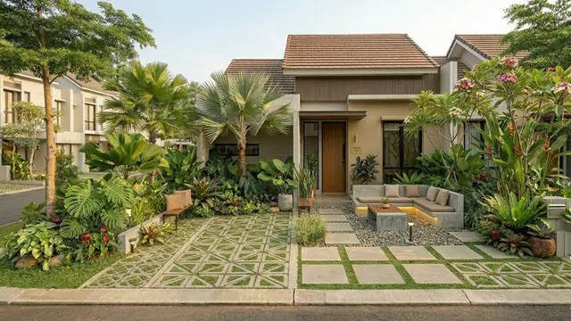 Taman Depan Rumah dengan Paving Rumput Gemini AI