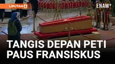 Momen haru di Basilika Santo Petrus terekam kamera. Suster Geneviève Jeanningros, sahabat lama Paus Fransiskus, tak kuasa menahan tangis di samping peti jenazah sang Pontiff.