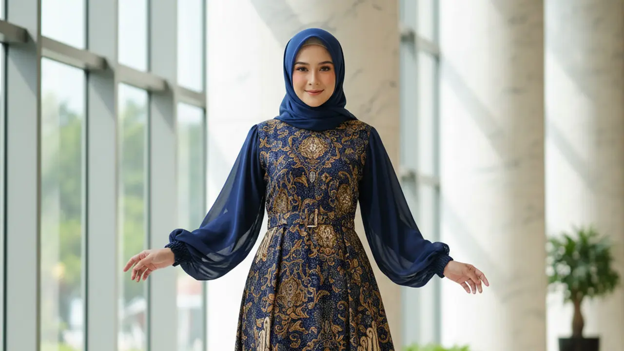 Model Gamis Terbaru Batik Kombinasi Sifon