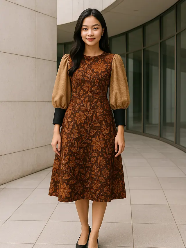 Model Batik Brokat Kombinasi Lengan Puff dan Bishop yang Sedang Hits