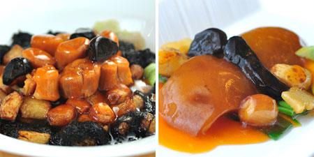 Black Garlic With Dried Scallop (kiri) dan Abalone salad (kanan)