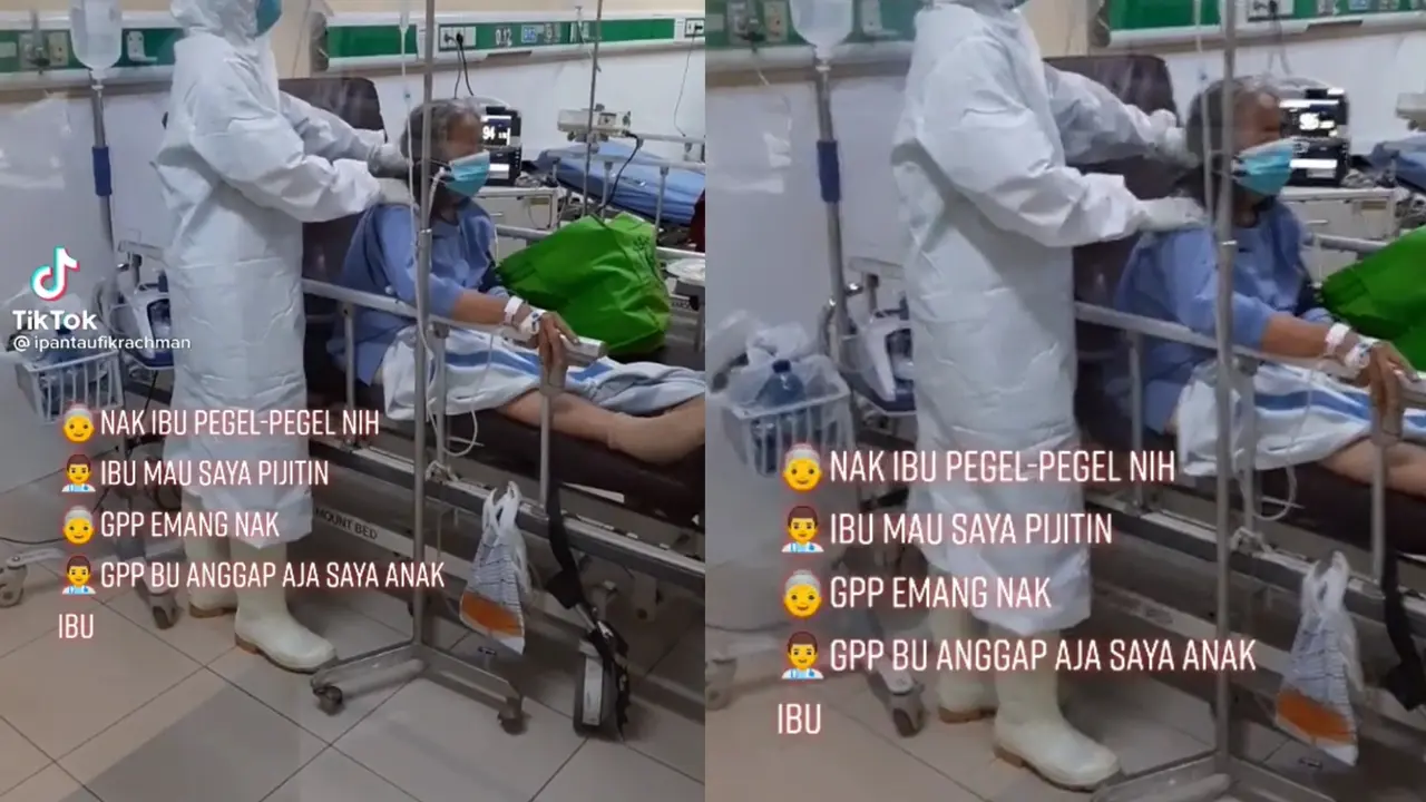 Seorang perawat memijat salah satu pasien rawat inap.