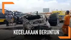 Kecelakaan beruntun yang melibatkan empat mobil terjadi di Jalan Tol JORR di KM 9.400. Satu orang tewas dalam kecelakaan ini.