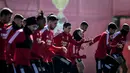 Para pemain Benfica mengambil bagian dalam sesi latihan di tempat latihan Kampus Benfica di Seixal dekat Lisbon (22/2/2022). Benfica akan bertanding melawan melawan Ajax pada leg pertama babak 16 besar Liga Champions di Estadio da Luz. (AFP/Patricia De Melo Moreira)
