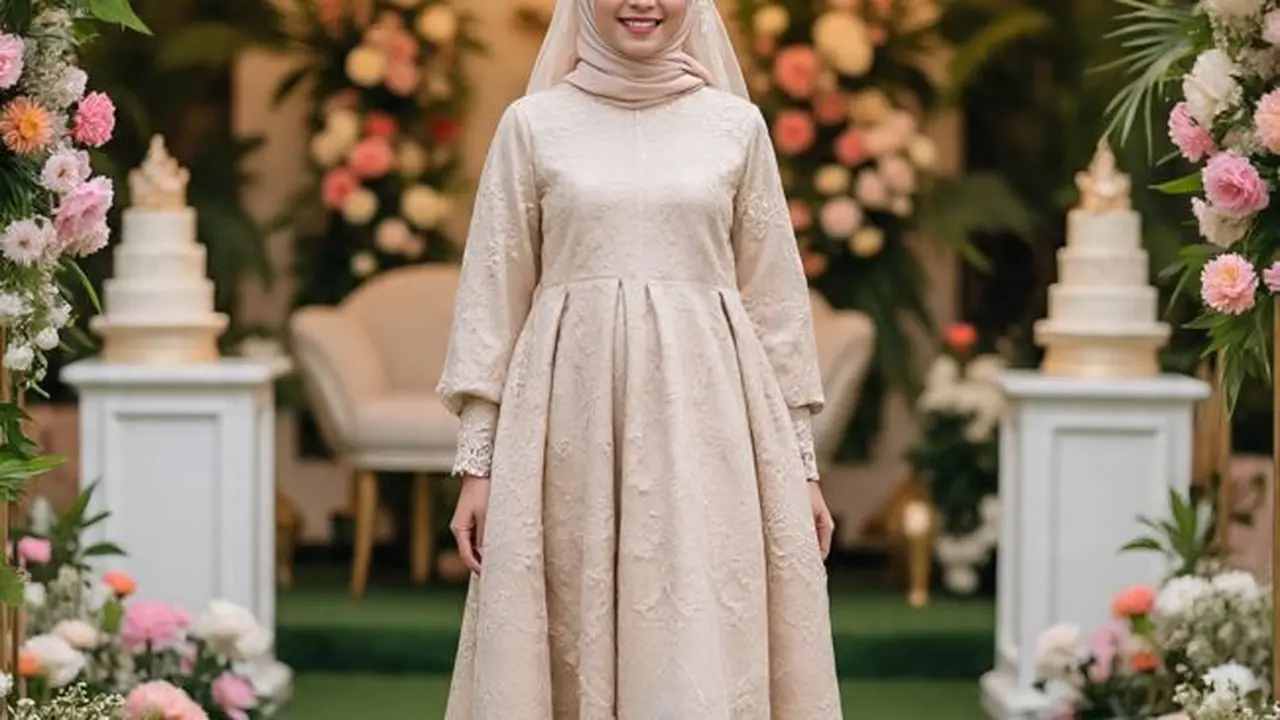 Ilustrasi Gamis Modern dengan Sentuhan Brokat (Sumber Gambar: Meta AI)