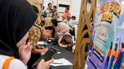 Selama dua hari, mulai Kamis hingga Jumat (22-23/5/2025), Kementerian Ketenagakerjaan Republik Indonesia kembali menggelar bursa kerja atau job fair di Jakarta. (BAY ISMOYO/AFP)